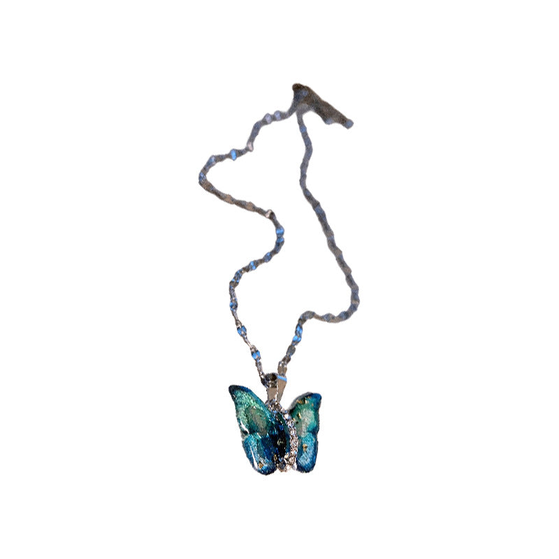 A廠【HN5621】部落客同款鑲鑽蝴蝶吊墜項鍊簡約高級感氣質鎖骨鏈小眾通勤新款頸鍊 24.04-1