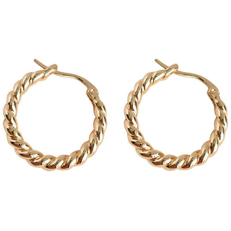 C廠【3324】法式高級感鍍14K光面麻花圓形幾何耳環工廠時尚通勤重工耳環 24.01-1