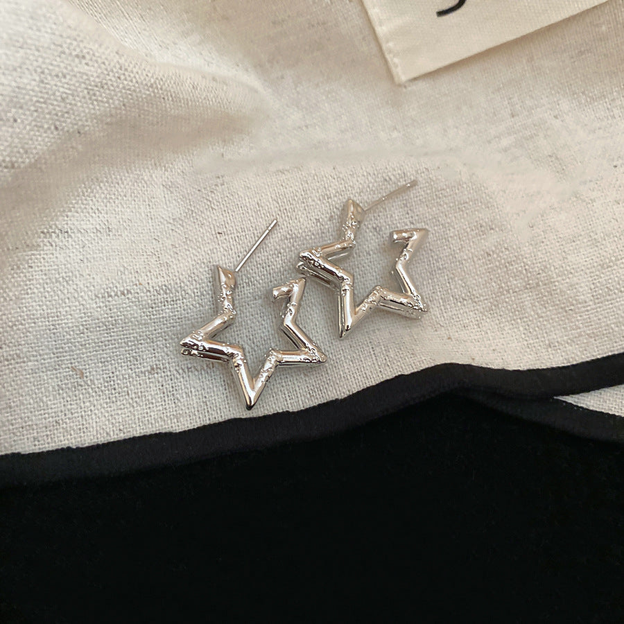 A廠【HE27549】925銀針韓系雙層褶皺星星耳環甜美簡約耳環時尚冷淡風耳飾設計感小眾 25.07-1