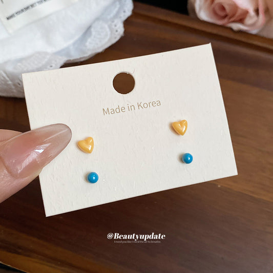 A廠【HE27418】四件組925銀針陶瓷愛心圓形耳環迷你小巧簡約百搭耳環耳環設計感小眾 25.06-4