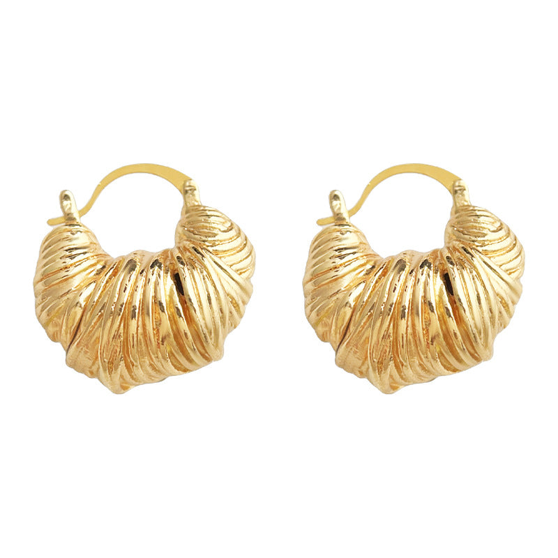 C廠【5442】vintage中古風編織螺紋線圈耳環歐美誇張高級感牛角包設計感耳飾 25.04-2