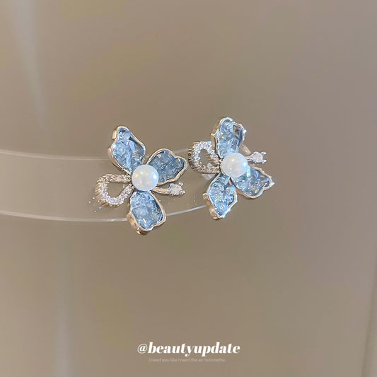 A廠【HE26947】925銀針珍珠水晶花朵耳環輕奢高級感耳環2025新款爆款耳環設計感小眾 25.06-2