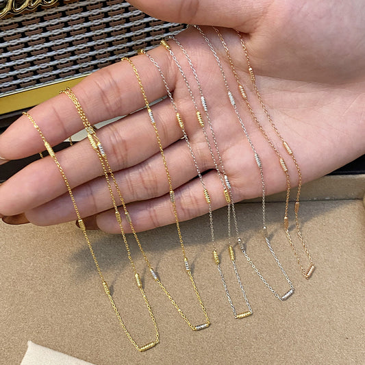 F廠【DQ2131N】S925純銀車花珠間珠十字鏈素鏈時尚簡約撞擊色疊戴鎖骨鍊女 25.02-3