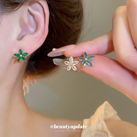 A廠 【HE26579】鈦鋼鋼針鋯石花朵耳環ins時尚潮流耳環女簡約百搭耳環小眾高級感 25.05-4