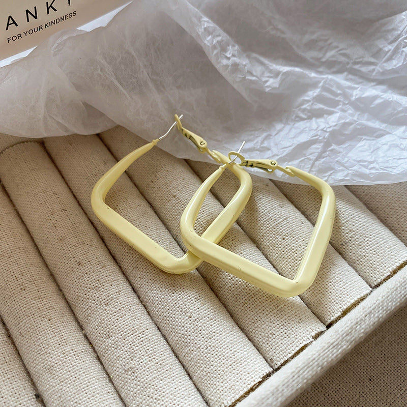 A廠【HE24984】925銀針春夏季彩色方形耳圈ins時尚簡約少女耳環輕奢小眾設計感耳環 25.02-4