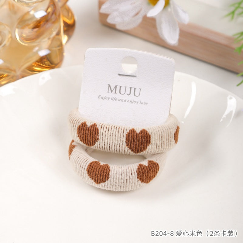 D廠【B204】高彈性無接縫髮圈2條卡裝皮筋簡約咖色印花毛巾圈頭繩無痕髮繩 24.11-2「D廠-單筆結帳需滿,NT$600出貨(不含運費)」