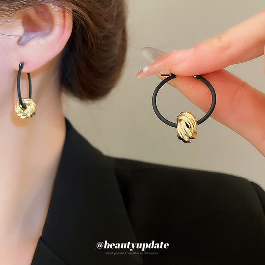 A廠【HE27029】歐美黑色新款耳環女幾何型麻花耳圈簡約時尚耳環個性氣質耳環小眾 25.06-3