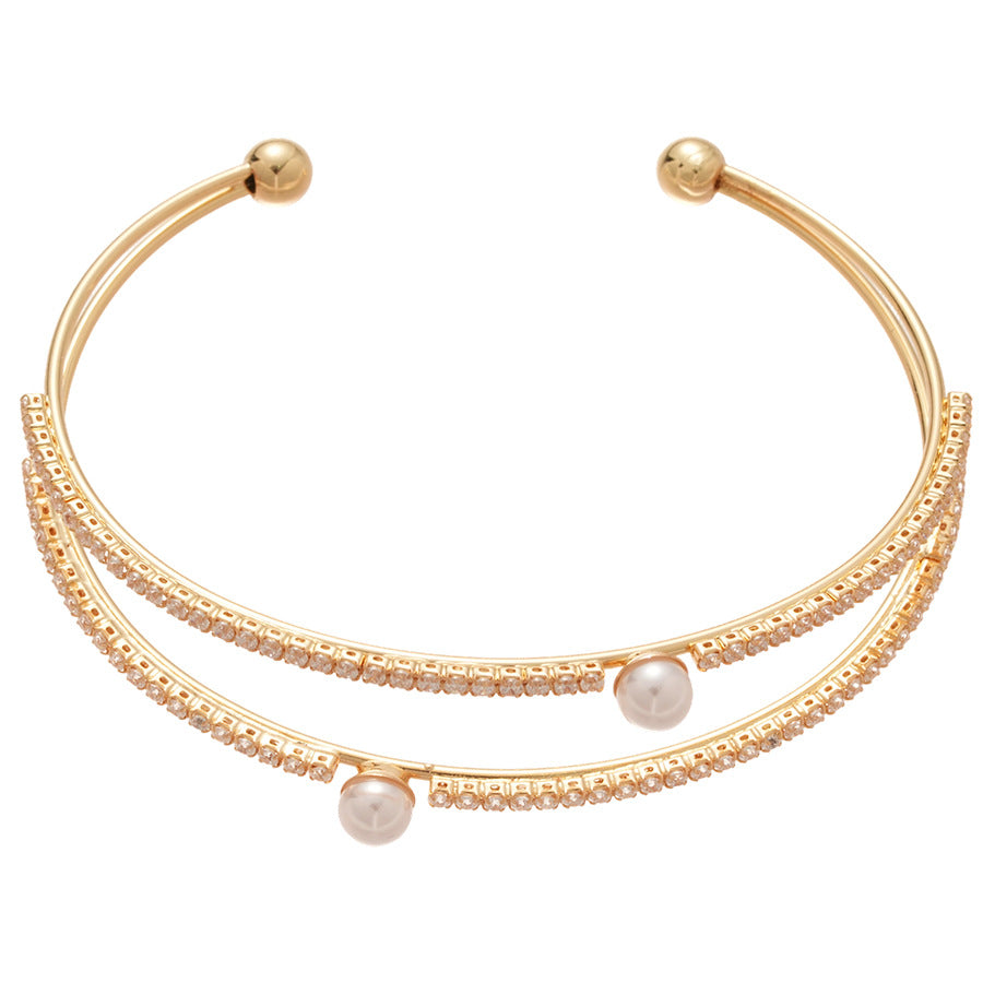 A廠【HB4776】超閃鋯石珍珠雙層開口手鐲歐美潮流百搭氣質手環輕奢高級感耳飾女
 25.10-4