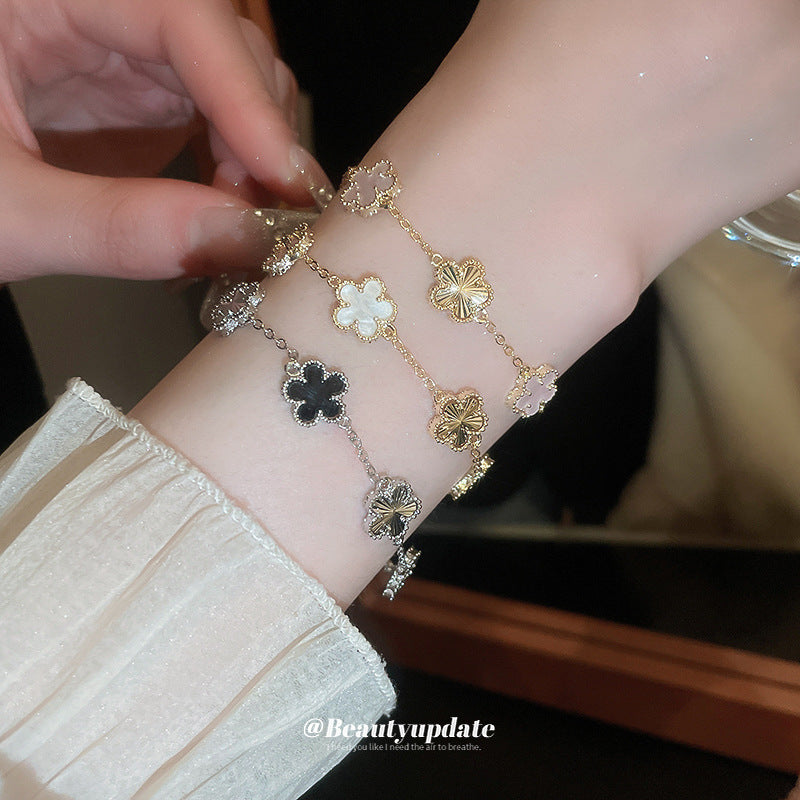 A廠【HB2392】真金電鍍粉金雙色花朵手鍊甜美高級感氣質手環公主風輕奢配件新品 24.05-4