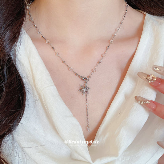 A廠【HN10374】超閃鋯石雪花玻璃珠串珠項鍊時尚優雅氣質鎖骨鏈輕奢高級感項圈女
 25.10-4