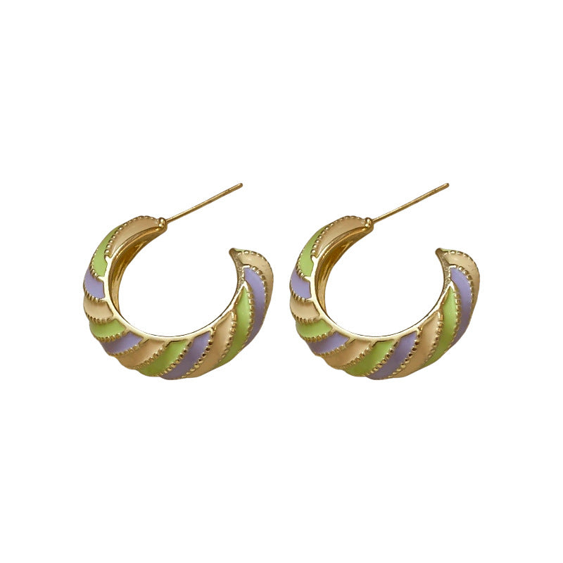 A廠【HE25125】14k真金電鍍925銀針滴油螺紋C型耳環法式清新氣質耳環輕奢高級感耳飾 25.03-1