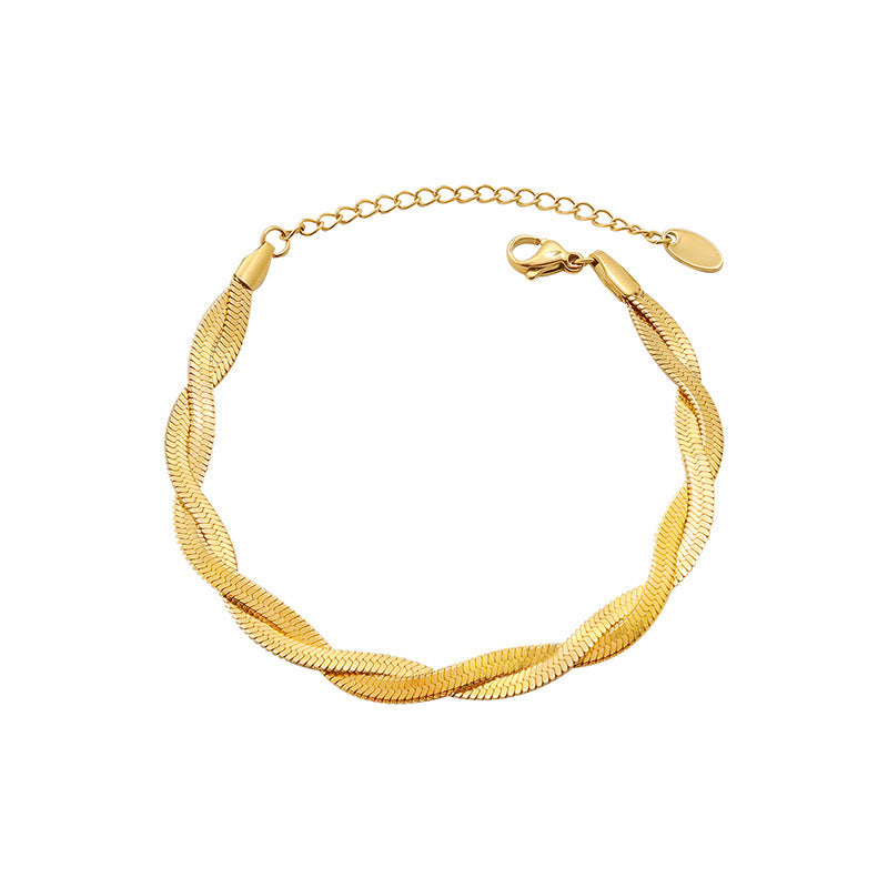 B廠【E004】歐美ins風交叉纏繞刀片鍊手鍊簡約小眾時尚百搭手飾不鏽鋼鍍18K金
26.02-1