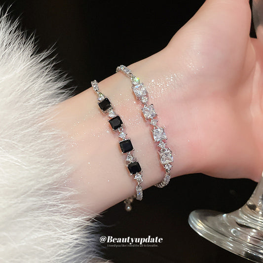 A廠【HB3474】超閃鋯石正方塊可調式手鍊輕奢高級感個性手環時尚網紅風氣質手飾 25.01-4