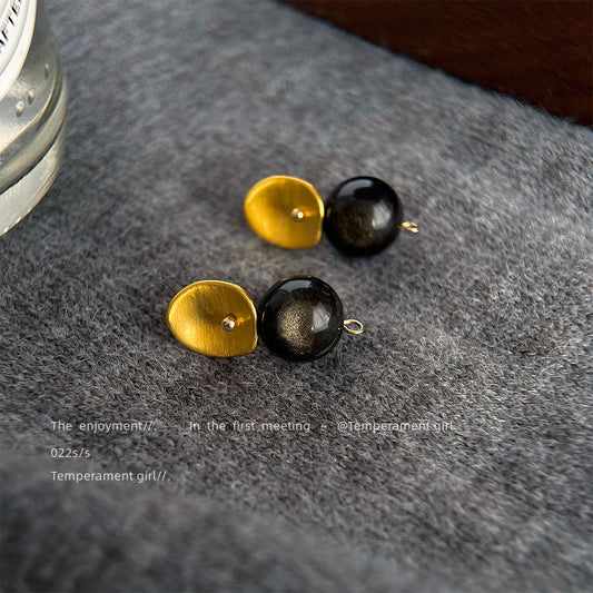 C廠【5073】輕奢黑金天然石耳環高級感大氣拉絲金感手工藝幾何通勤百搭氣質耳飾 25.05-1