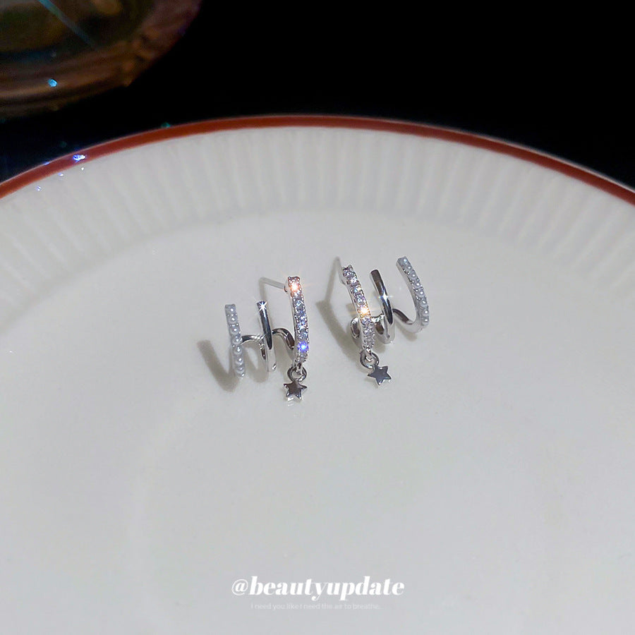 A廠【HE27395】925銀針鑲鑽光面五角星耳環韓系小眾精緻簡約耳環輕奢高級感耳飾時尚 25.06-4