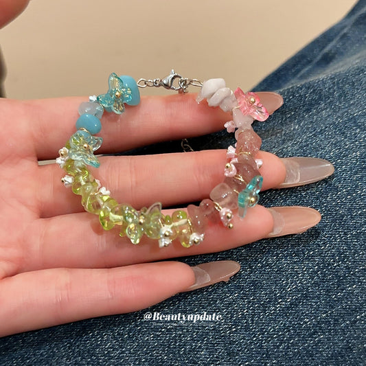 A廠【HB4117】天然石樹脂蝴蝶花朵手鍊夏日小清新甜美氣質手飾小眾設計感飾品女 25.06-4