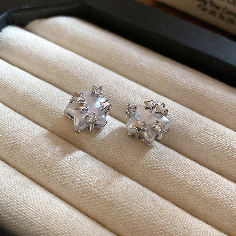 A廠【HE24966】925銀針鋯石星星珍珠耳環女精緻時尚設計耳環輕奢高級感氣質耳環小眾 25.02-4