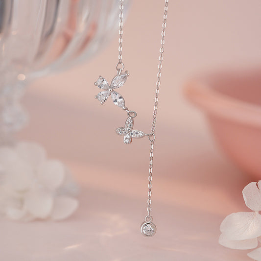 E廠【YC0374N】S999足銀蝴蝶流蘇項鍊爆閃輕奢韓風氣質精美搭配鎖骨鏈 25.06-2