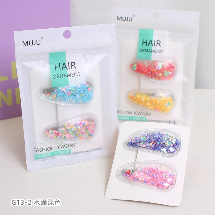 D廠【G13】韓國版亮片流沙髮夾兒童卡裝BB夾2隻袋裝商超條碼側邊瀏海夾髮飾 24.03-2「D廠-單筆結帳需滿,NT$600出貨(不含運費)」