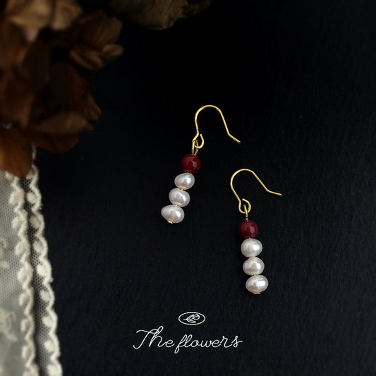 C廠【6519】淡水珍珠楠紅瑪瑙文藝復古手工新款耳環民族風飾品新款耳環女
 25.09-1