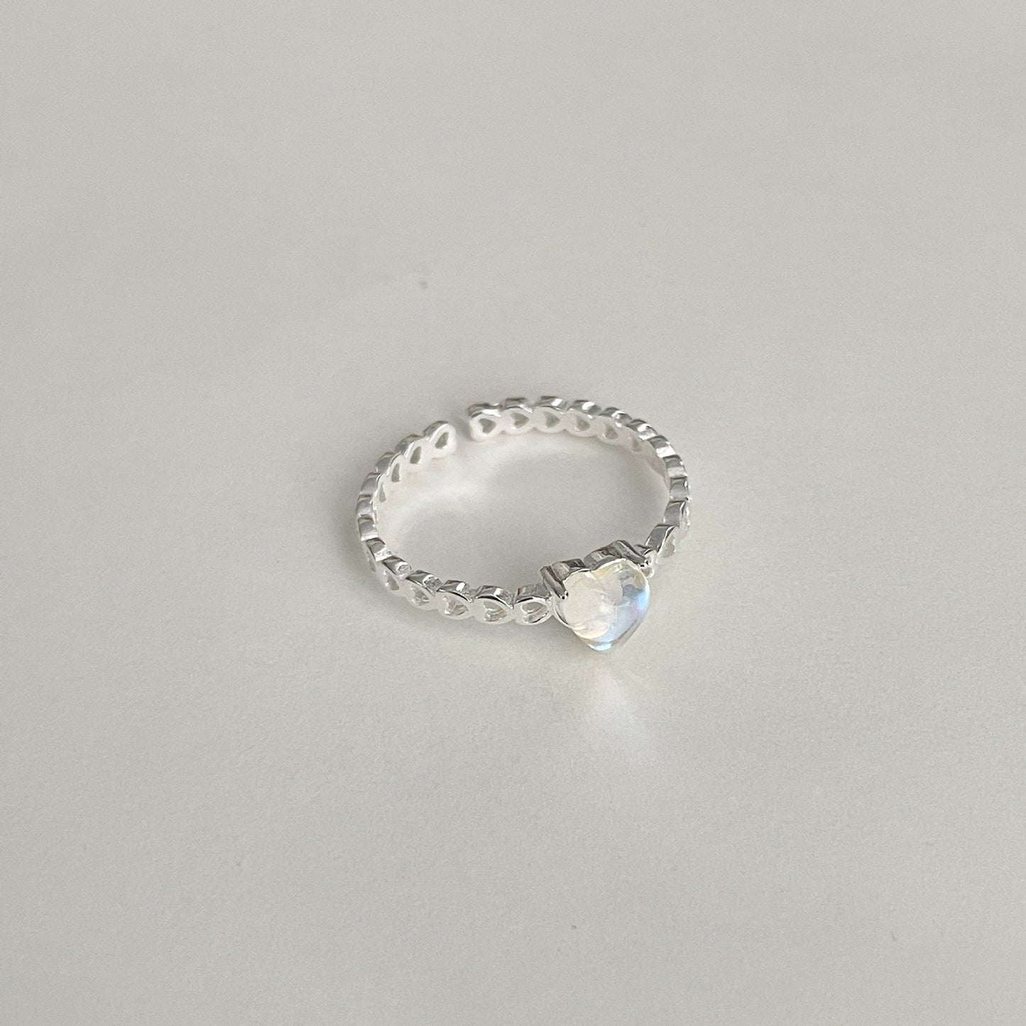 F廠【DQ8730R】S925純銀炫彩鋯石愛心戒指女精緻甜美鏤空心形開口指環疊戴潮 25.06-1