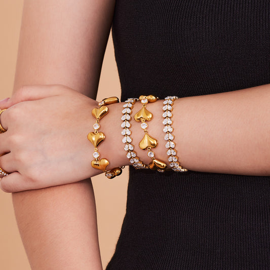 B廠【E391】歐美網紅款式愛心鋯石手工組裝手鍊不鏽鋼鍍18k真金不掉色
 25.09-1