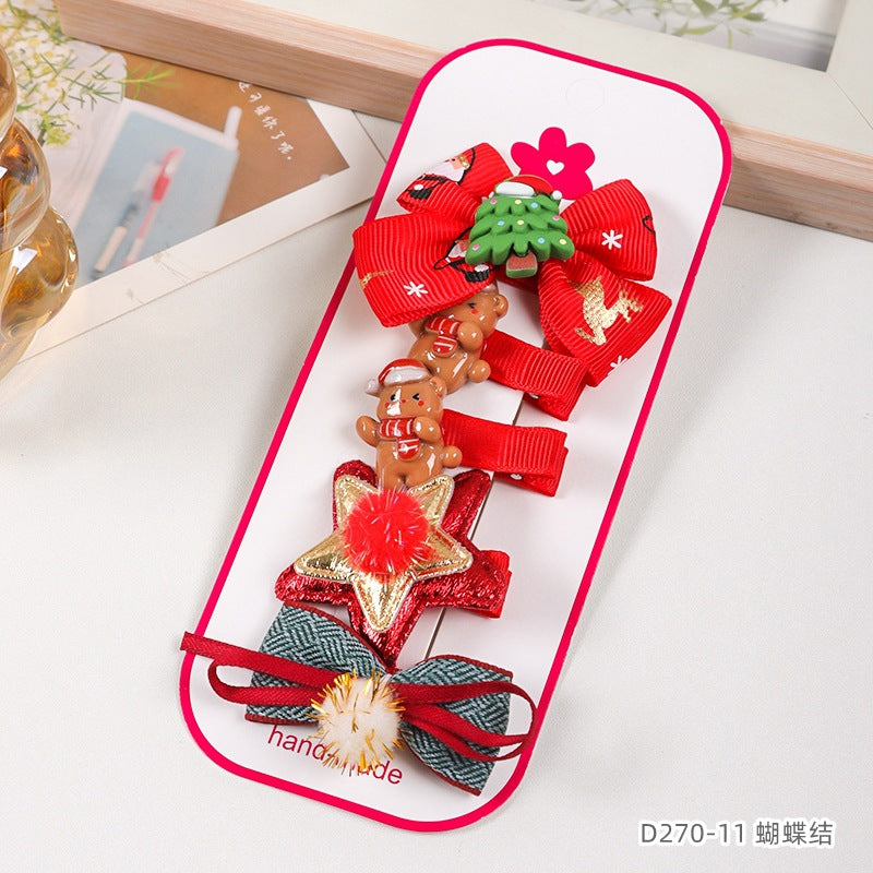 D廠【D270】超值5件式聖誕蝴蝶結髮夾可愛麋鹿聖誕樹髮卡頭飾新款套裝瀏海夾 24.09-4「D廠-單筆結帳需滿,NT$600出貨(不含運費)」