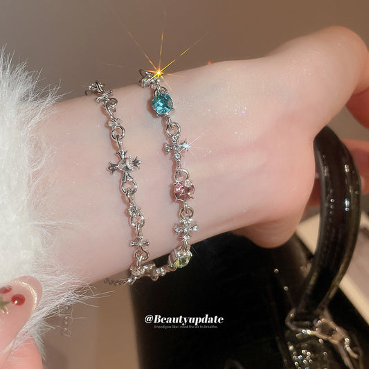 A廠【HB4447】超閃鑲鑽圓形十字架吊墜手鍊時尚百搭手環精緻輕奢高級感手飾
 25.08-5