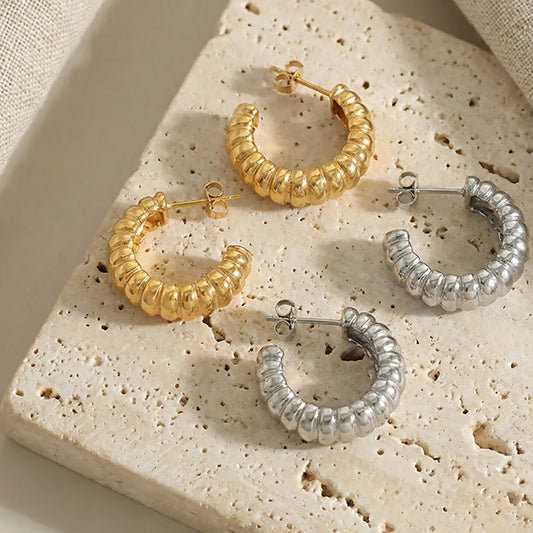 B廠【F035】歐美時尚螺紋C型時尚環形耳環ins簡約輕奢風百搭耳環不鏽鋼耳環女
26.02-1