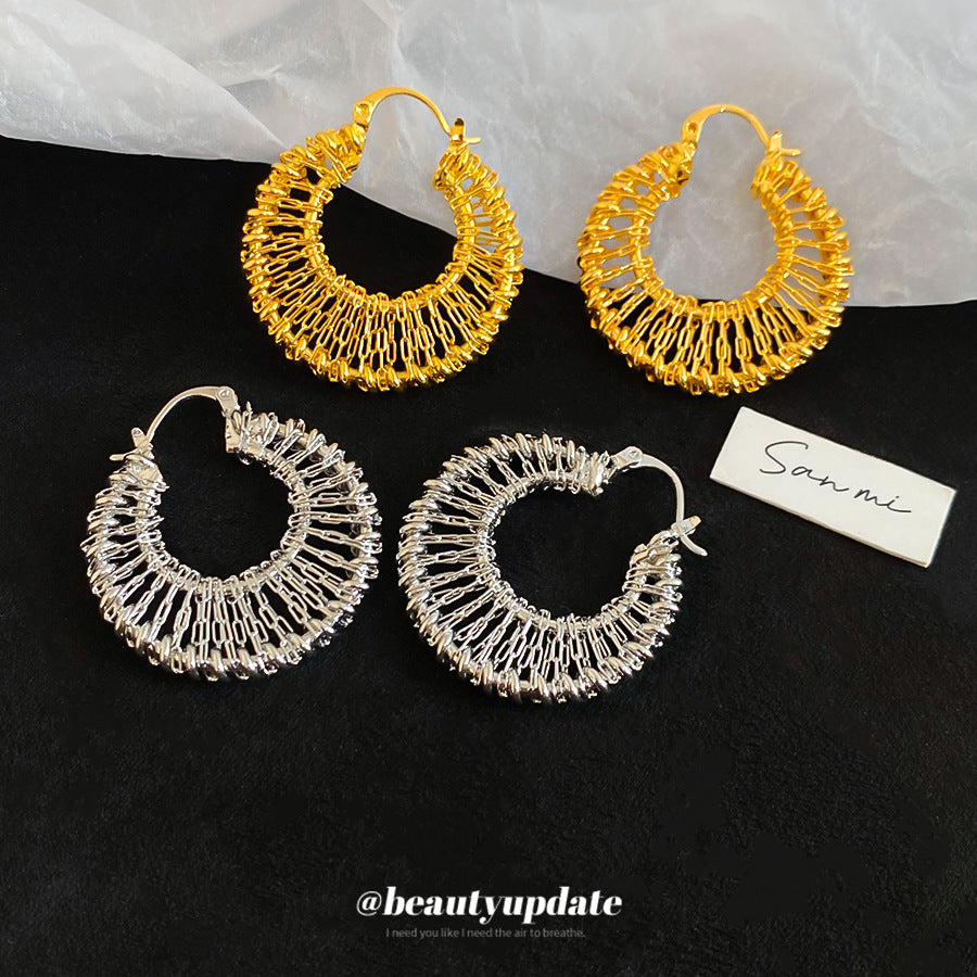 A廠【WE4114】18k真金電鍍鏤空圓形編織耳環金屬風小眾潮流耳環輕奢高級感耳飾
 25.10-5