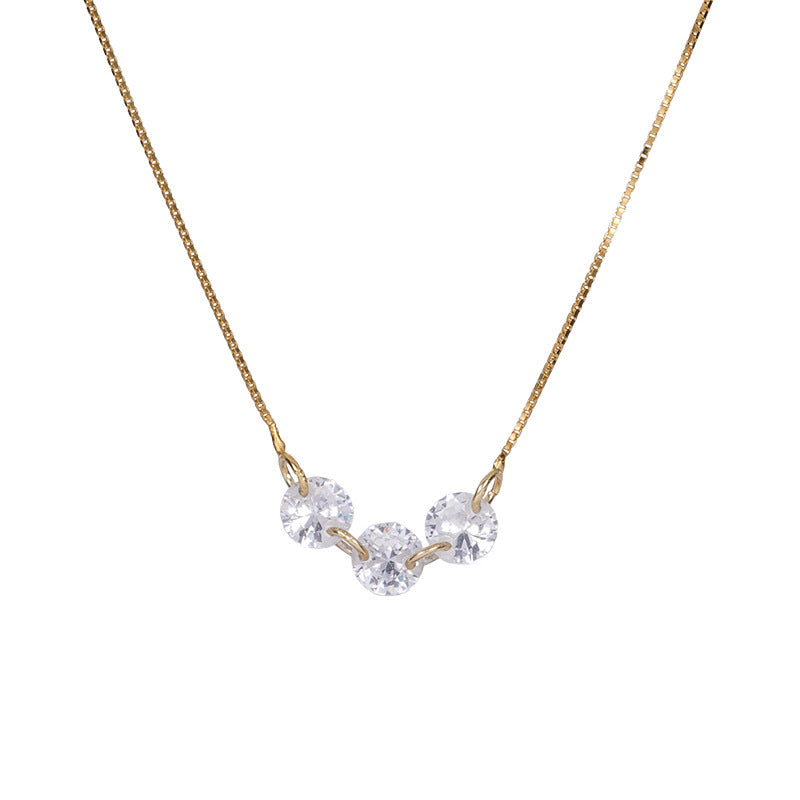 F廠【DQ0023N】S925純銀韓系精緻三鑽項鍊女小眾極簡風靈動可抽拉鎖骨鍊頸鏈
 25.10-4