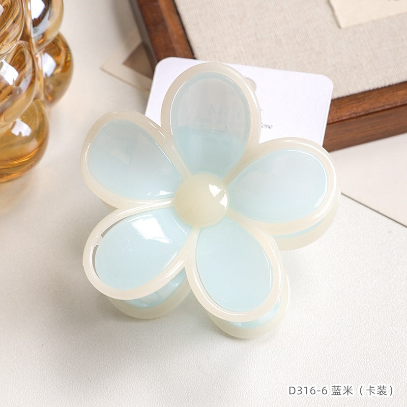 D廠【D316】【卡裝】甜美韓系髮夾奶油果凍撞色花朵抓夾女溫柔風後腦勺鯊魚夾 25.05-3「D廠-單筆結帳需滿,NT$600出貨(不含運費)」