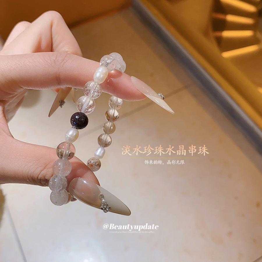 A廠【HB4114】淡水珍珠水晶串珠手鍊新中式復古氣質手串手環簡約手飾設計感小眾 25.07-2
