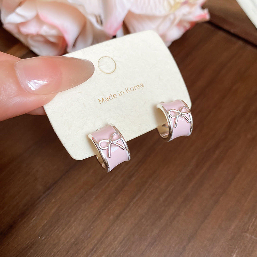 A廠【HE27079】925銀針滴油蝴蝶結C型耳環超仙清新甜美個性百搭耳環小眾高級感耳飾 25.06-2