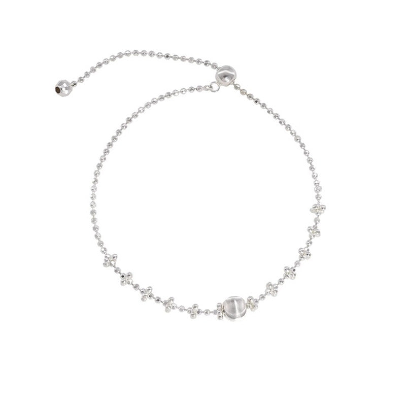 F廠【DQ0502S】S925純銀拉絲銀球抽拉手鍊女精緻路路通手環貓眼珠高級感手飾 25.05-2