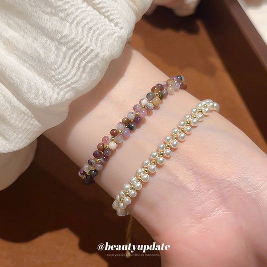 A廠【HB4553】歐美跨國圓形瑪瑙珍珠串珠雙層手鍊宮廷風手環手串輕奢高級感手飾
 25.09-2