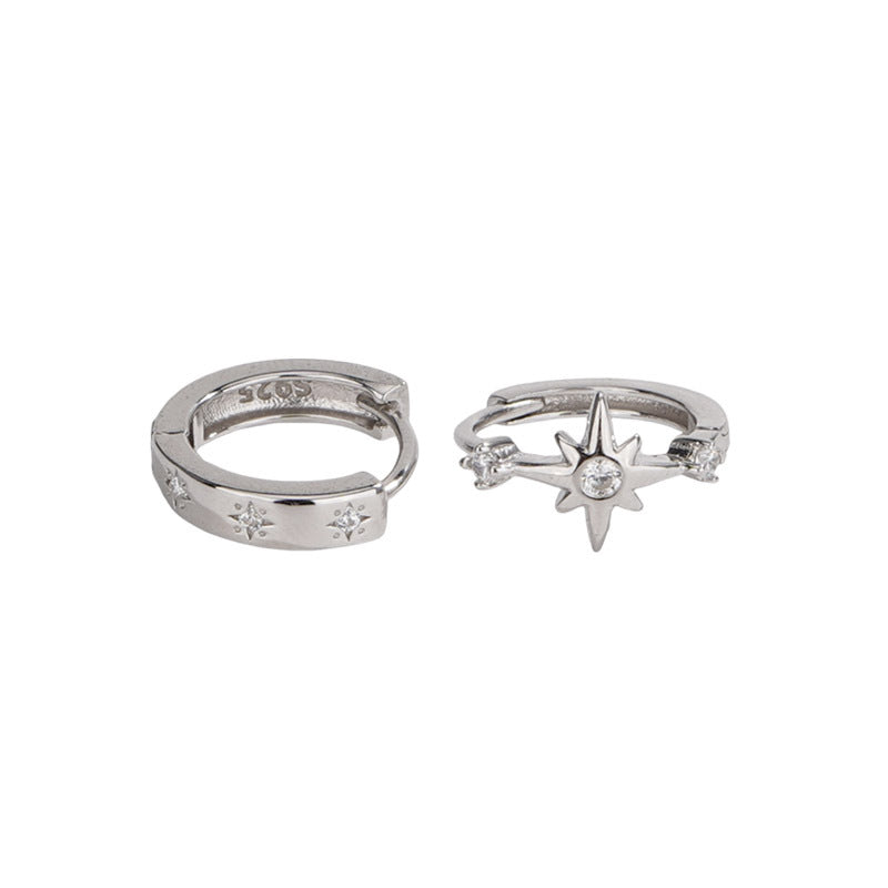 F廠【DQ11296E】日韓簡約不對稱八芒星耳扣女S925純銀輕奢小眾閃耀星星耳環潮 25.04-2