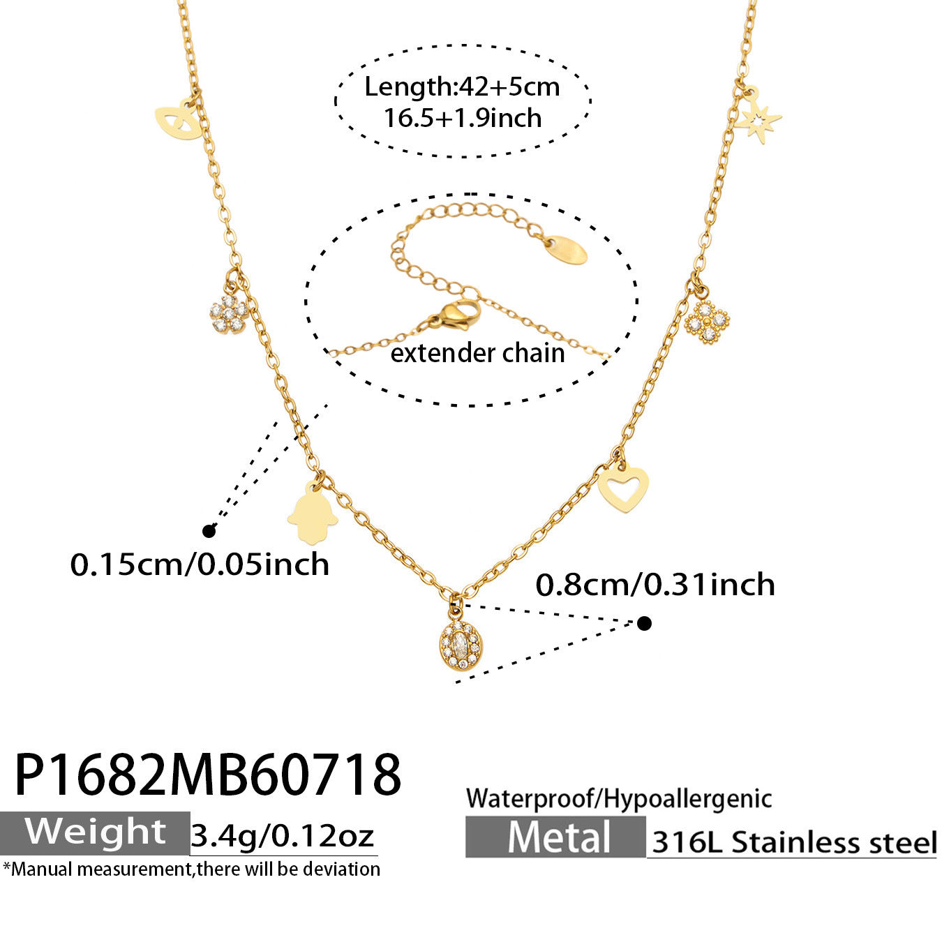 B廠【P1682】歐美跨境疊戴風氣質不銹鋼六芒星Y字型鑲鋯石吊墜項鍊保色女飾品
26.07-4