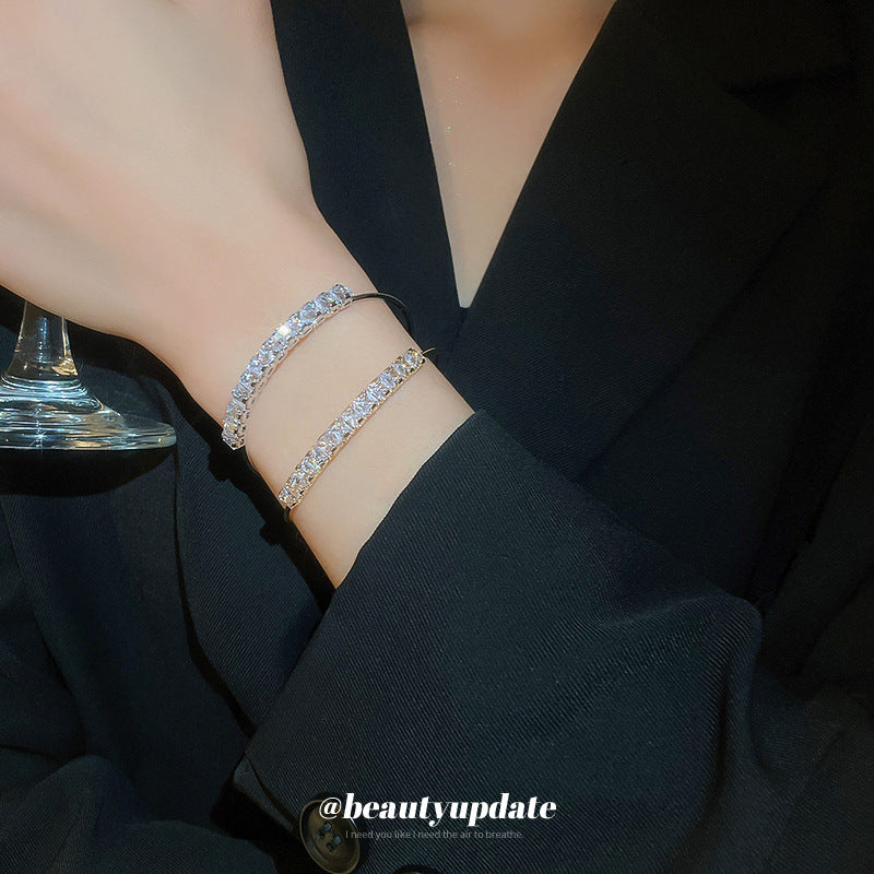 A廠【HB3244】跨境方形鋯石開口手鐲氣質時尚百搭手鐲小眾輕奢高級感手飾 24.11-2