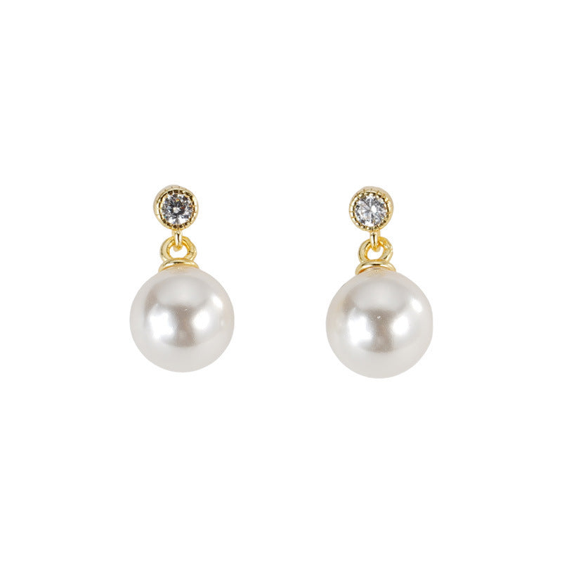 F廠【DQ10492E】S925純銀簡約氣質仿珍珠耳環女法式高級感鑲閃鋯耳環
25.09-4