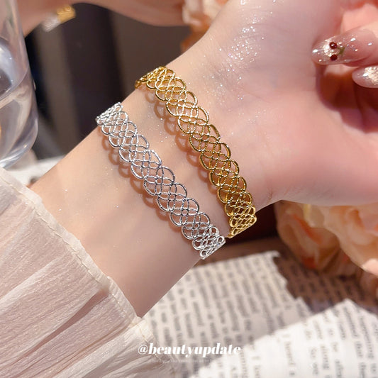 A廠【HB4474】歐美花朵鏤空開口手鐲時尚簡約金屬氣質手環個性小眾設計感手飾女
 25.08-5