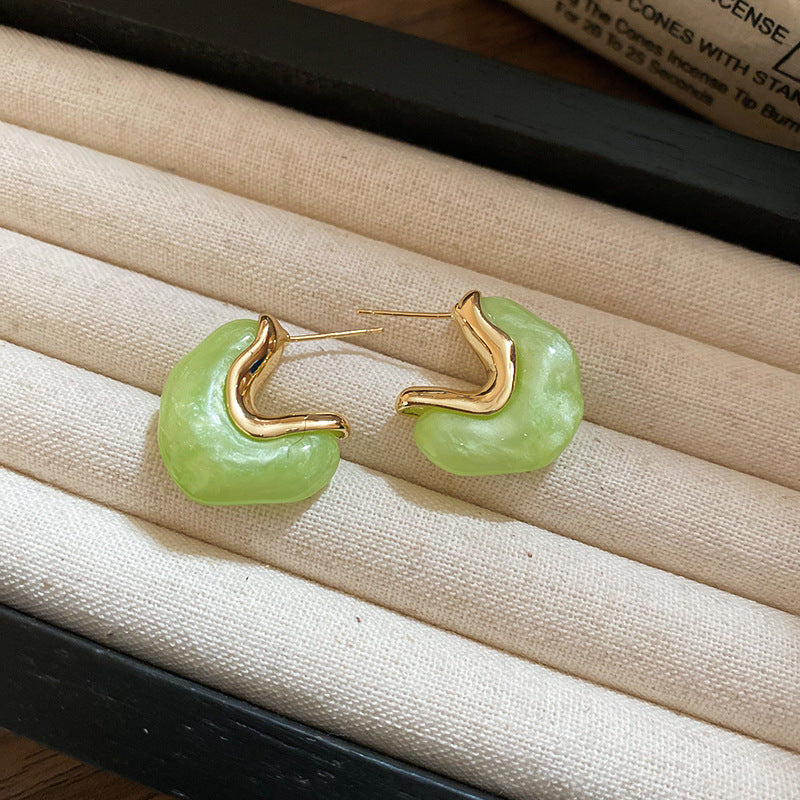 A廠【HE24962】925銀針樹脂不規則C型耳環女韓系多巴胺耳環時尚百搭耳飾小眾高級感 25.02-4