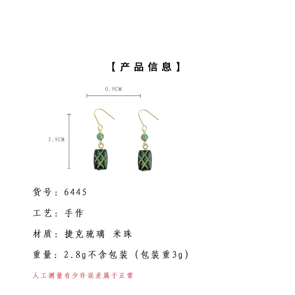 C廠【6445】新中式捷克琉璃手工耳環女文藝復古新款耳環長款幾何飾品 25.07-3