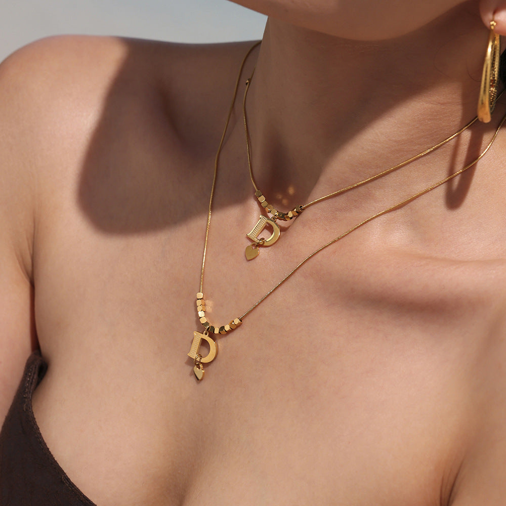 B廠【P1353】歐美不鏽鋼配件D字母吊墜高級感鎖骨項鍊鍍金18k真金飾 25.06-3