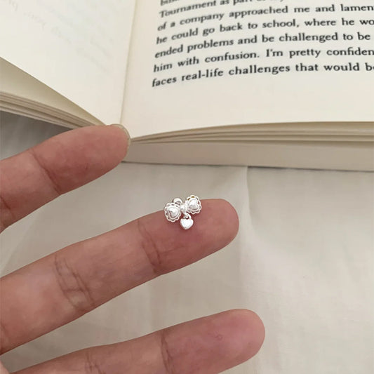 F廠【DQ11501E】足銀999小眾設計感蝴蝶結愛心耳環女精緻甜美螺絲擰純銀耳飾 25.05-5