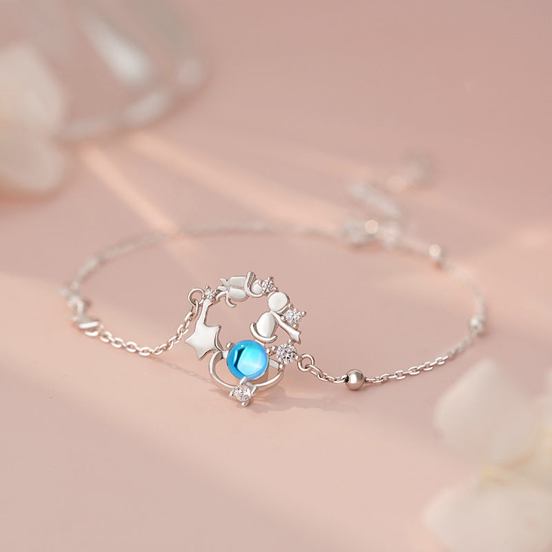 E廠【YC4047N】S999純銀可愛小王子玫瑰花星球項鍊套裝女閨蜜禮物鎖骨鏈 25.05-5