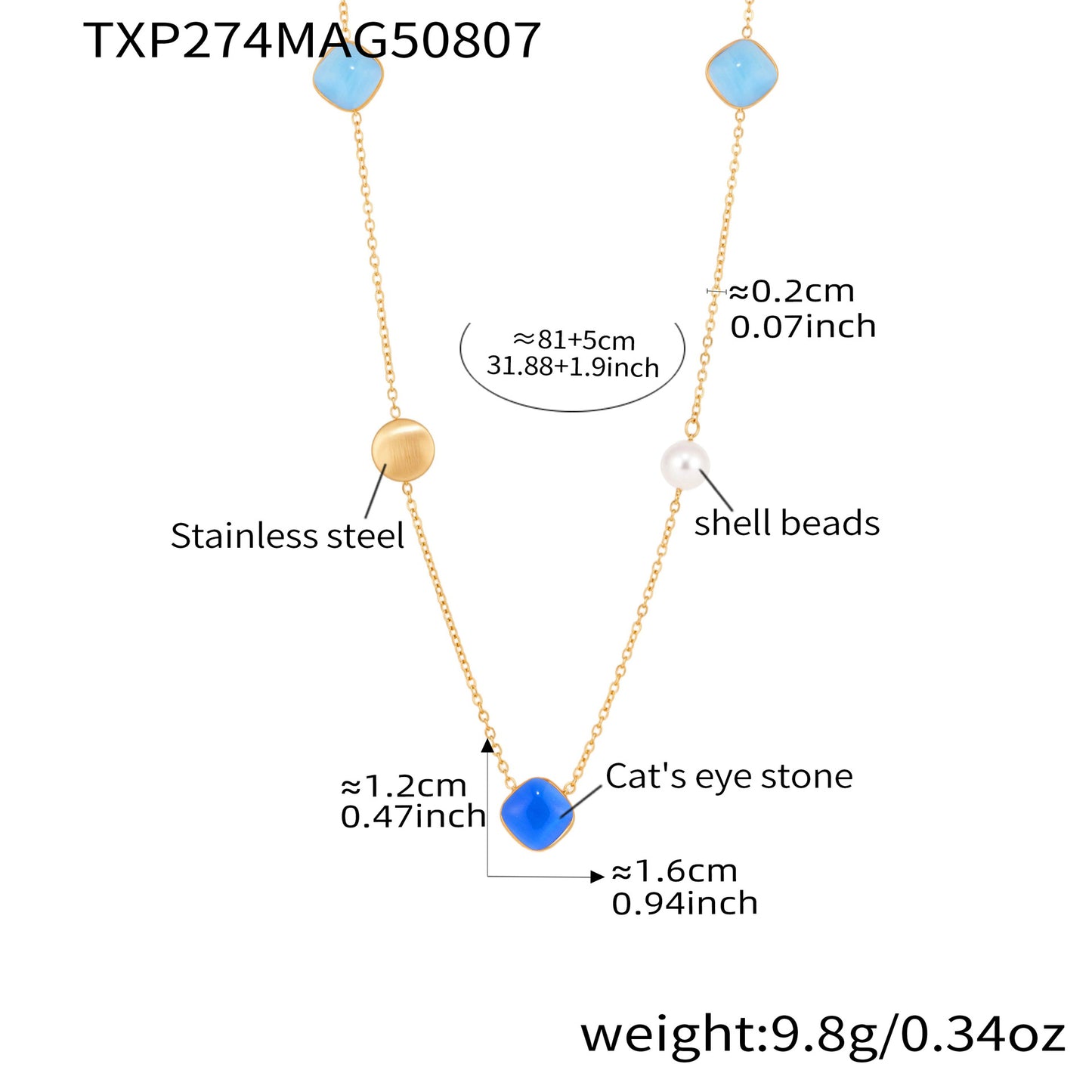 B廠【TXP274】新款七彩轉運珠彩虹糖水晶項鍊不鏽鋼鏈條ins小眾設計首飾 25.08-3