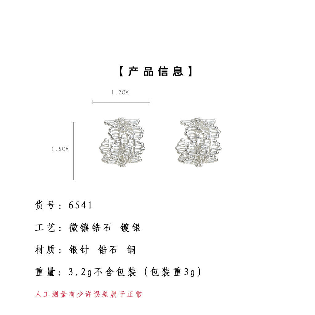 C廠【6541】蕾絲邊鏤空輕奢風925銀針蕾絲耳飾清新甜美氣質新款耳環飾品 25.08-3