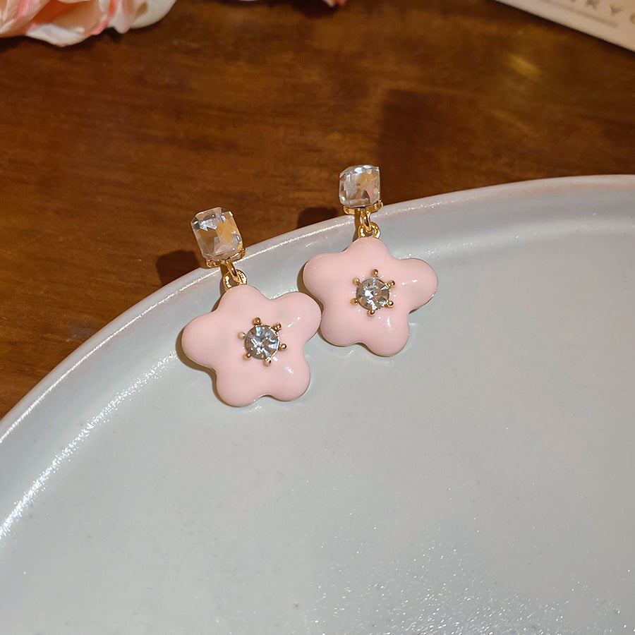 A廠【HE25606】925銀針鑲鑽滴油花朵耳環女簡約時尚耳環輕奢高級感通勤百搭耳環 25.04-3