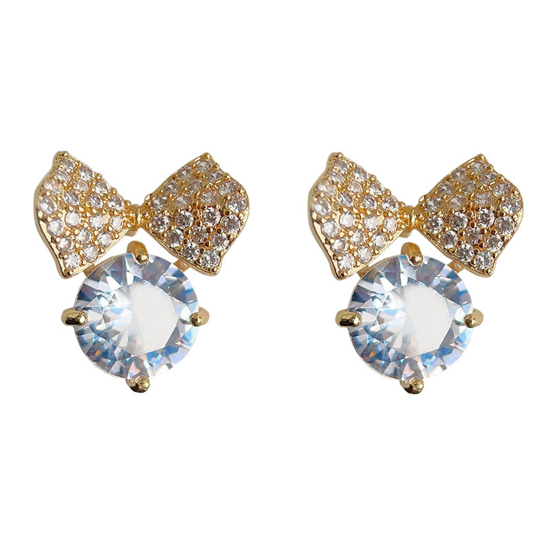 C廠【3727】實物很閃! 鑲嵌鋯石蝴蝶結鍍14K銀針耳飾時尚高級感氣質耳環 24.04-1